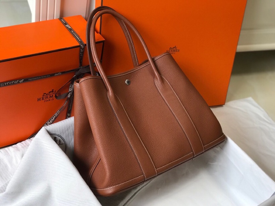 Hermes Garden Party 36cm Tote Handbag In Brown Clemence Leather